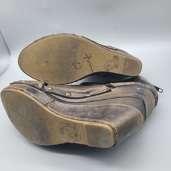 Bed Stu Open Toes shoes brown distressed leather Booties wedge back zip Sz 8 - Picture 9 of 9